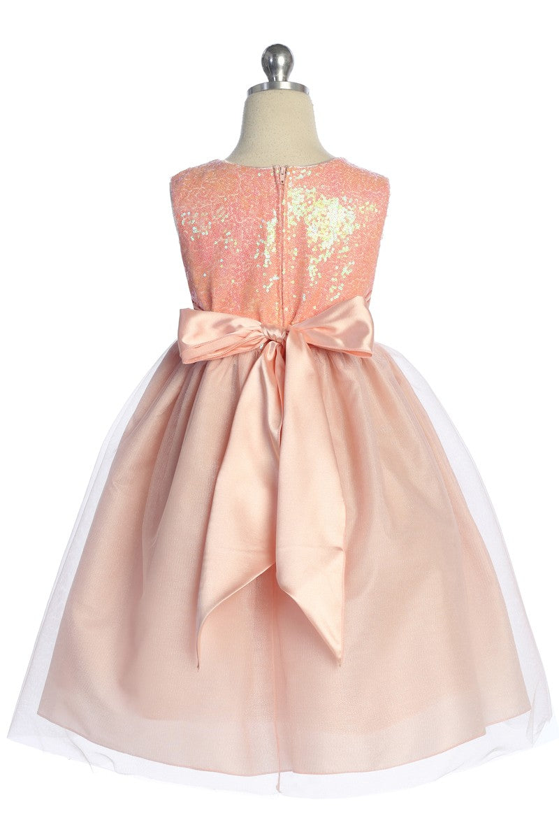 Dazzling Sequin Top Girls Dress With Jeweled Bow