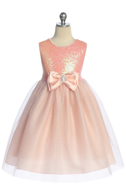 Dazzling Sequin Top Girls Dress With Jeweled Bow