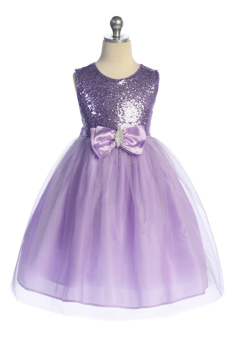 Dazzling Sequin Top Girls Dress With Jeweled Bow