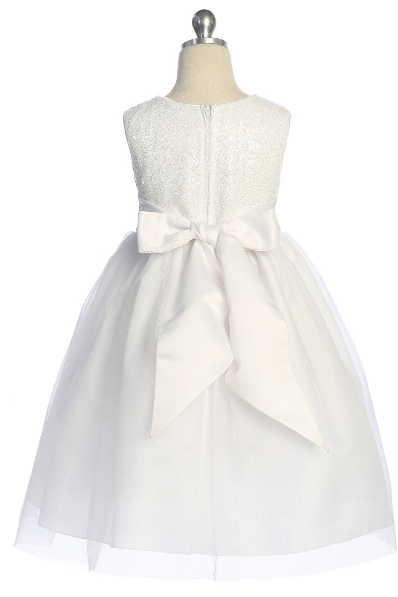 Dazzling Sequin Top Girls Dress With Jeweled Bow