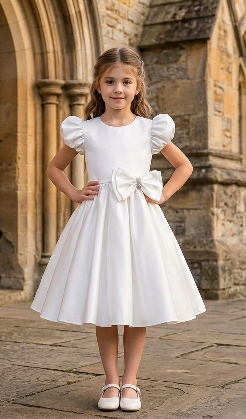Girls Satin Formal Dress Removable Bow white Canada 