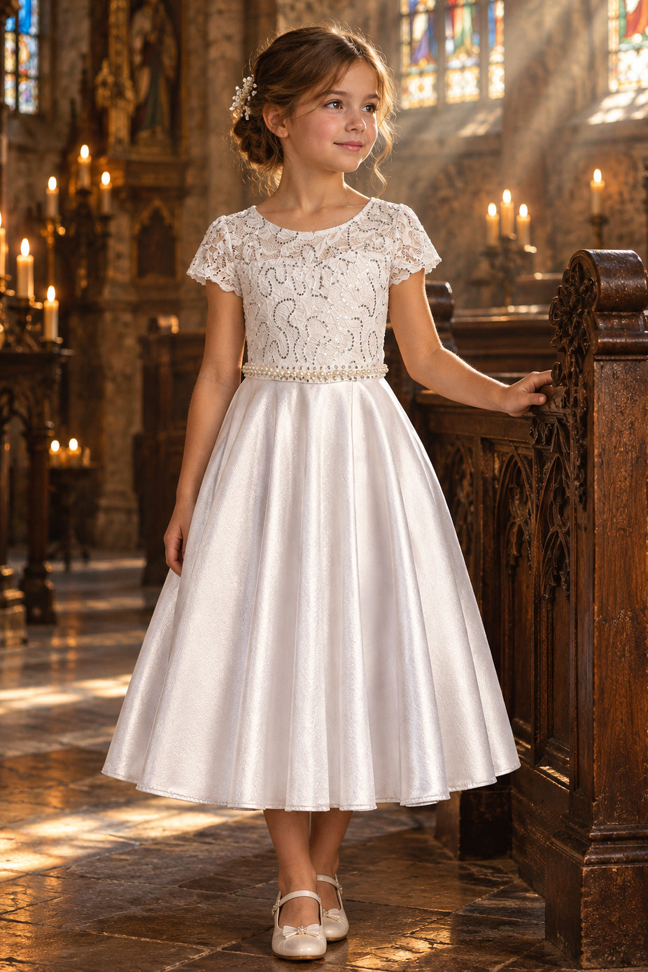 Girls Sequin Lace Top Satin Skirt Formal Dress Multi Colour Canada white live