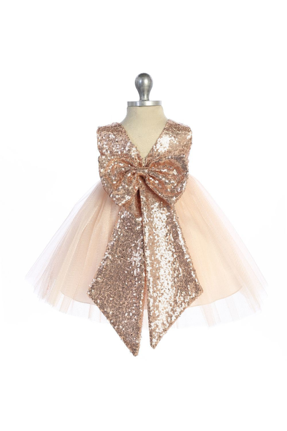 Sequined V Back & Bow Baby Dress