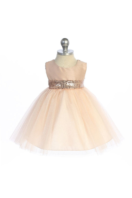 Sequined V Back & Bow Baby Dress