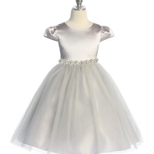 Simple Satin Cap Sleeve Girls Dress - Ivory