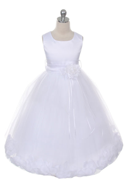 Classics Flower Petal Girls Dress With Sash - White & Ivory