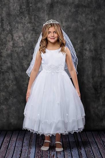 Classic Lace Waist Flower Girl Dress Tea Length White Ivory Canada