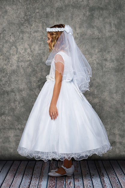 Lace & Glitter Tulle Girls Dress - Ivory & White