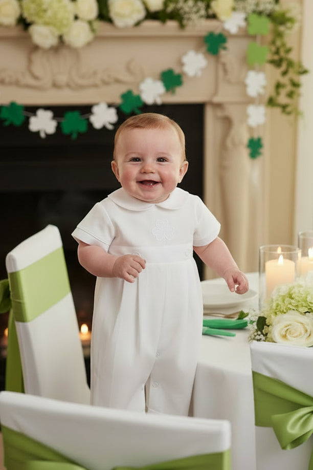 Embroidered Shamrock Boys Romper Baptism Christening Cotton Mix Canada