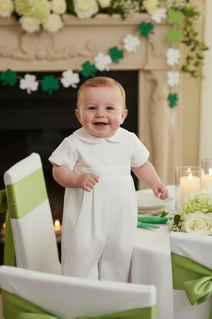 Embroidered Shamrock Boys Romper Baptism Christening Cotton Mix Canada