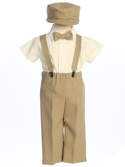 Suspender Pant Set With Short Sleeves - Khaki