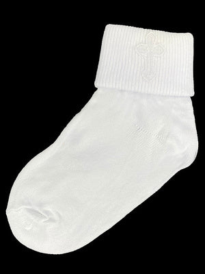 Baby Baptism & Christening Sock With Embroyered Cross - White Canada