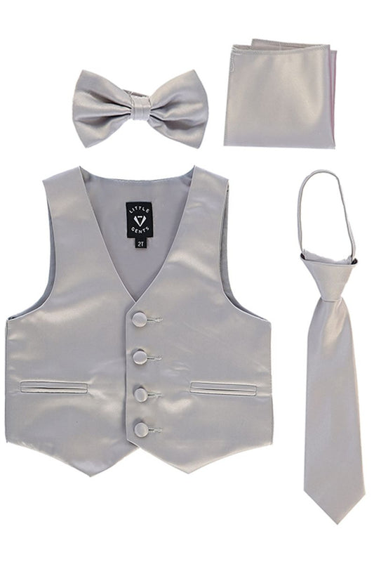 Boys Satin Vest Set with Bow Tie or Neck Tie – Assorted Colours