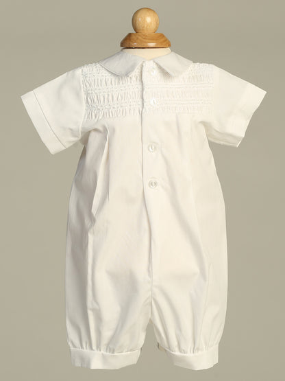 lto Loose Smocked Boys Romper Cotton White back Canada