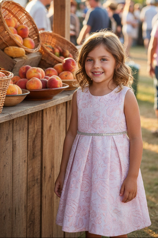 Fancy Jaccard Box Pleat Girls Party Dress Multi Colour Canada peach
