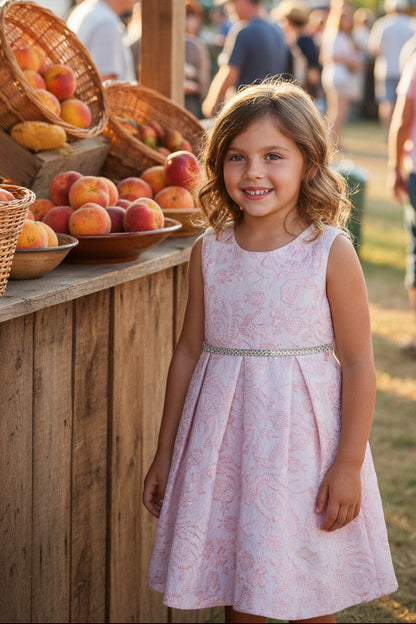 Fancy Jaccard Box Pleat Girls Party Dress Multi Colour Canada peach