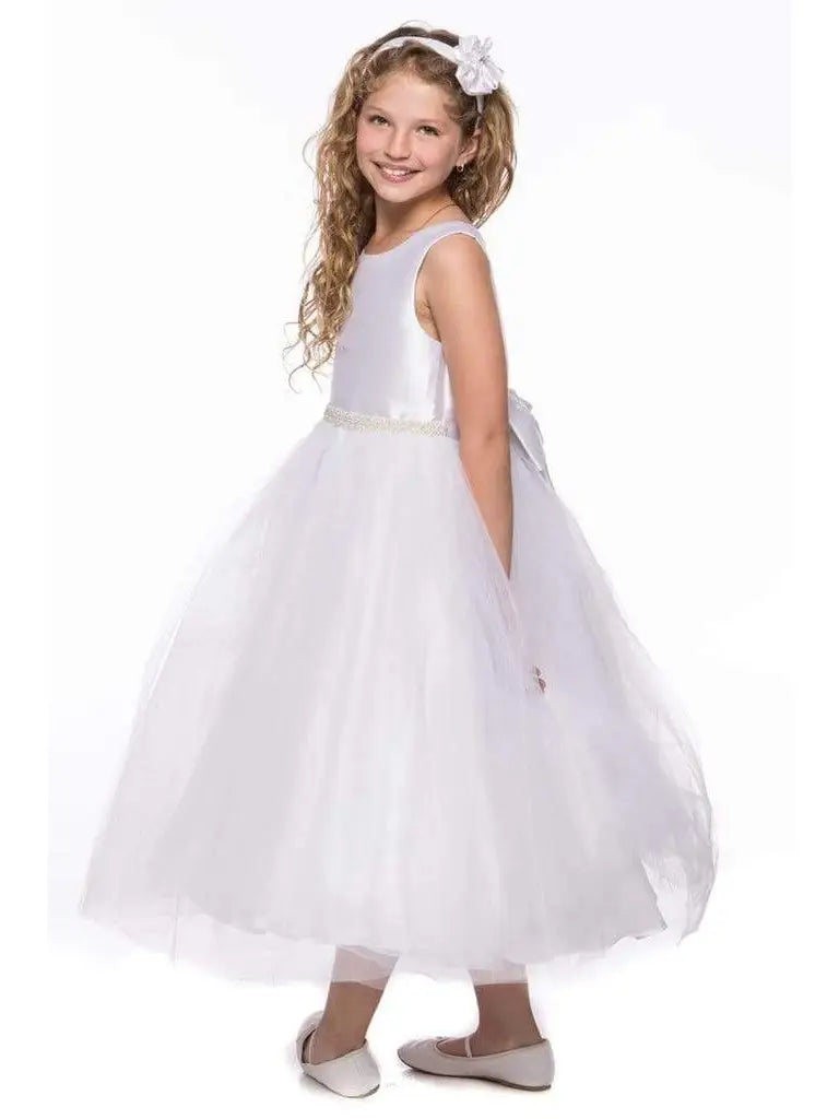 Simple Pearl Trim Satin Top Girls Dress White Ivory Canada