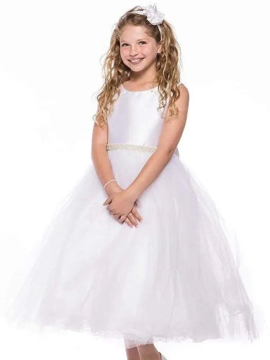 Simple Pearl Trim Satin Top Girls Dress White Ivory Canada
