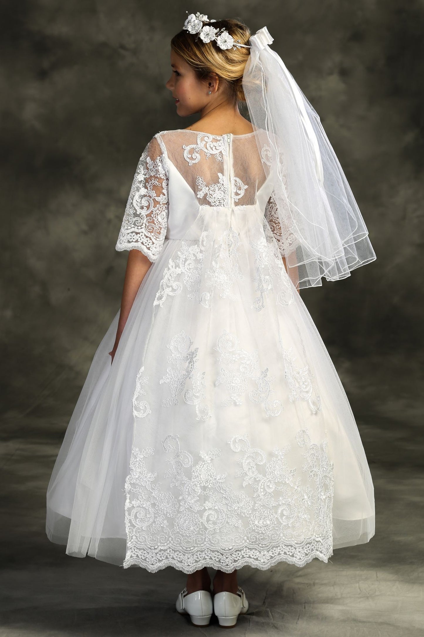 Corded Lace Waterfall Communion Dress