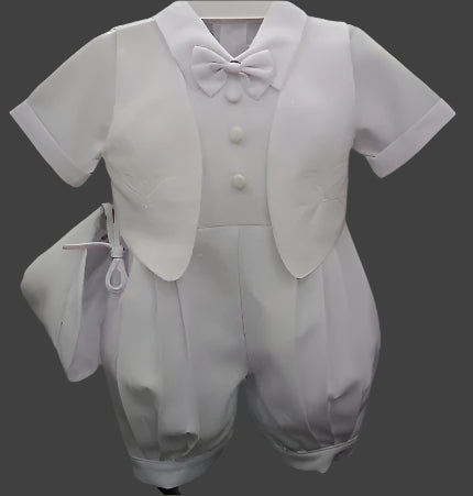 Affordable boys short Baptism romper. Shop boys Baptism and Christening rompers, gowns, white vest sets and  white suits online Canada, greater Toronto areas.