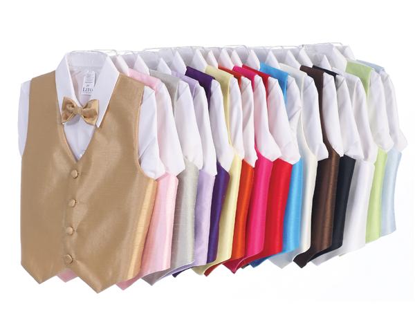 Boys Poly Silk Vest Set with Bow Tie or Neck Tie – Assorted Colours Canada