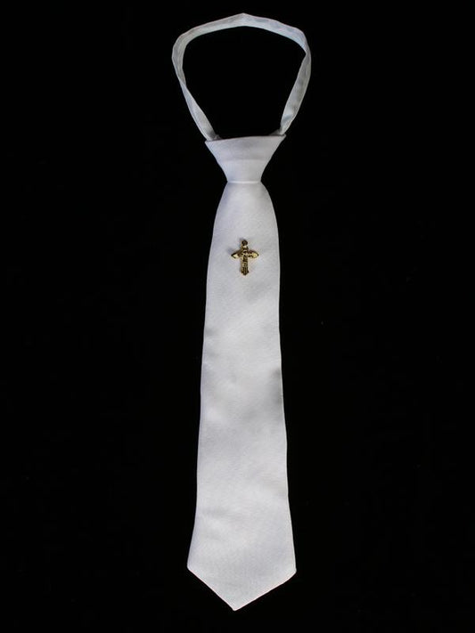 Boys White Zipper Necktie gold Cross Canada 