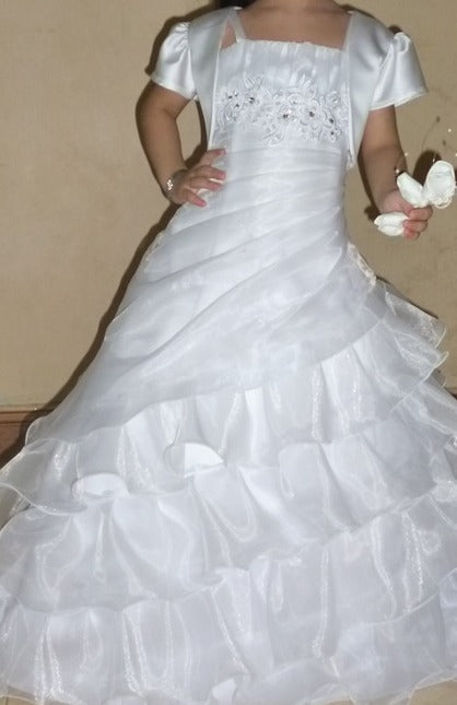 Fancy Flamingo Girls Formal First Communion Gown White Front Live View