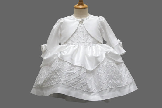 Fancy Romantic Sleeve Bolero Baptism Dress White Christening Dress