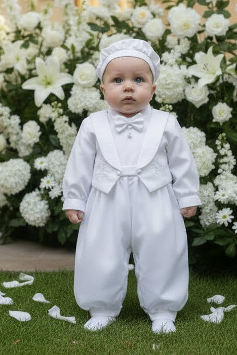 Fancy Satin Tuxedo Baptism Christening Romper White Canada