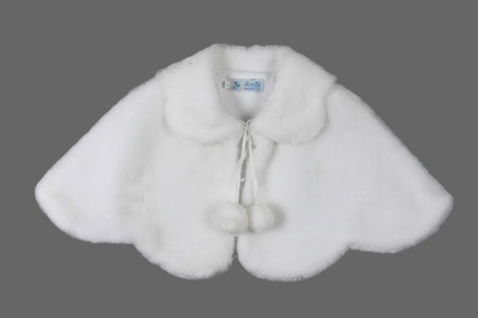 Fancy Scalloped Hem Faux Fur Girls Cape White Ivory Canada