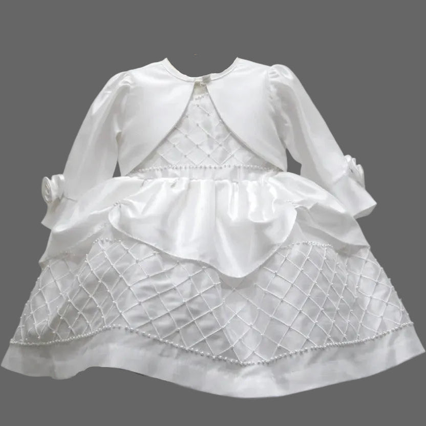 Fancy Sleeved Sleeve Bolero Baptism Dress White Christening Dress