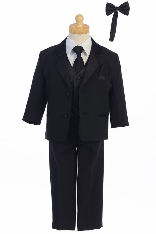 Five Piece Customizable Boys Tuxedo Black Front View