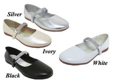 Girls Diamond Strap Flat Shoe White Ivory Silver Black Canada