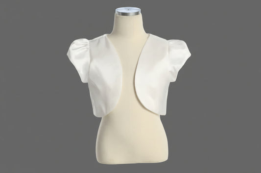 Girls Short Sleeve Satin Bolero – White & Ivory Flower Girl & Communion