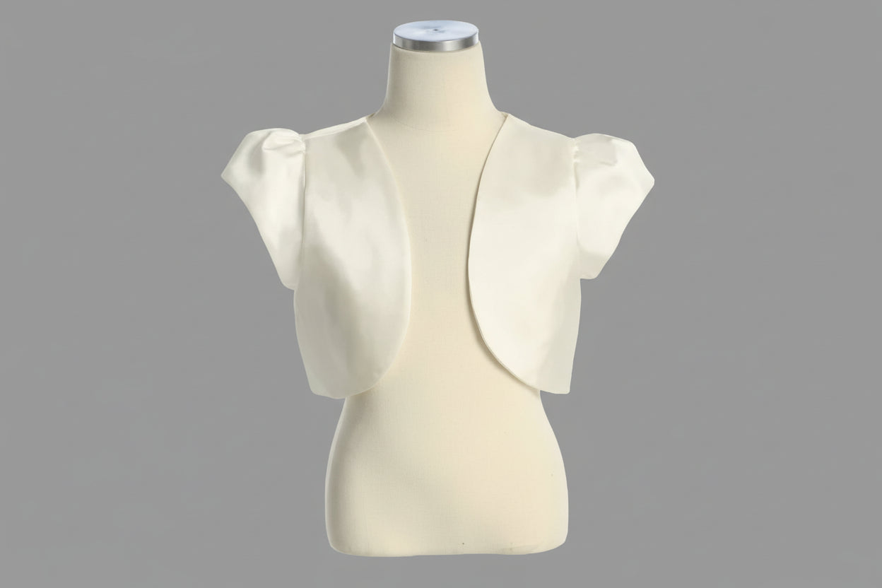 Girls Short Sleeve Satin Bolero – White & Ivory Flower Girl & Communion Canada Ivory