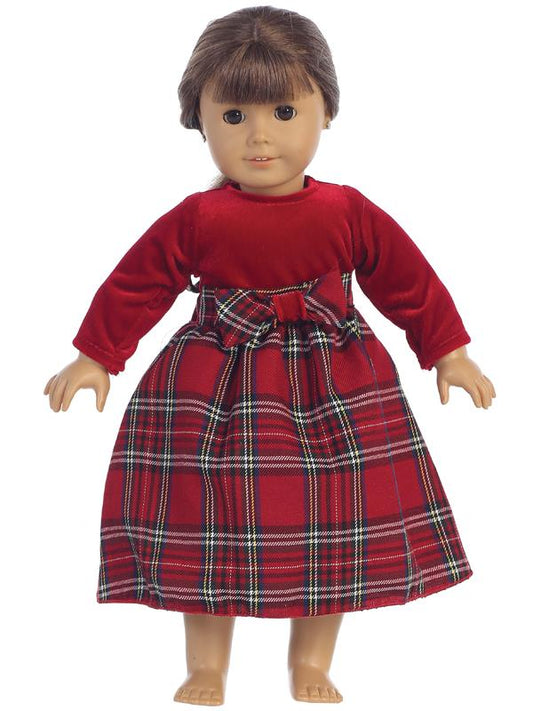 Royal Stewart Red Plaid Doll Dress Front View