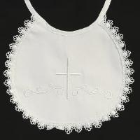 White Cotton Baptism Bib Embroidered Cross & Lace Canada