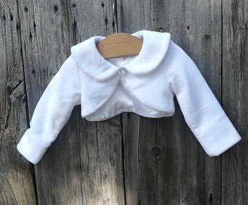 Fleece Bolero With Diamond Clasp - White & Ivory girls long sleeve bolero perfect for any formal occasion. Girls long sleeve bolero is made of thick polar fleece in ivory or white and is perfect for flower Girl, Communions and Baptisms. Shop for kids formal clothing and accessories- Grandma's Little Darlings
