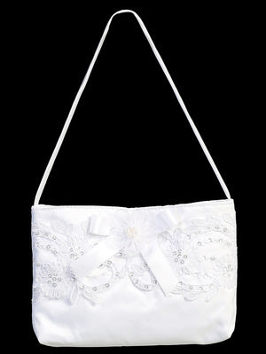 Girls Purse - White Corded Lace & Bow