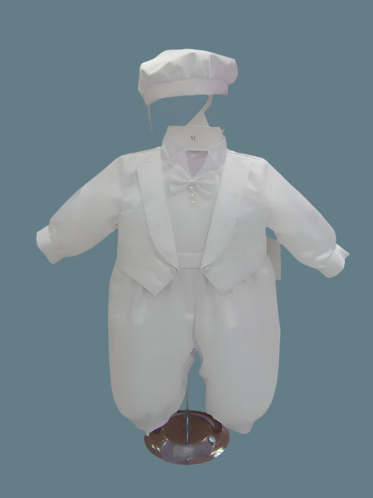 Shop satin boys tuxedo Baptism romper in white boys suits for Baptism and Christening. Shop Baptism boys outfits. Shop online Canada, greater Toronto area. 